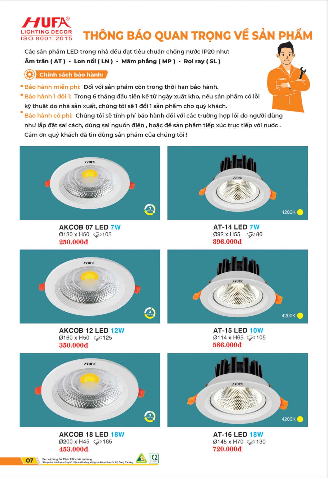 Bảng giá đèn LED HUFA 2026
